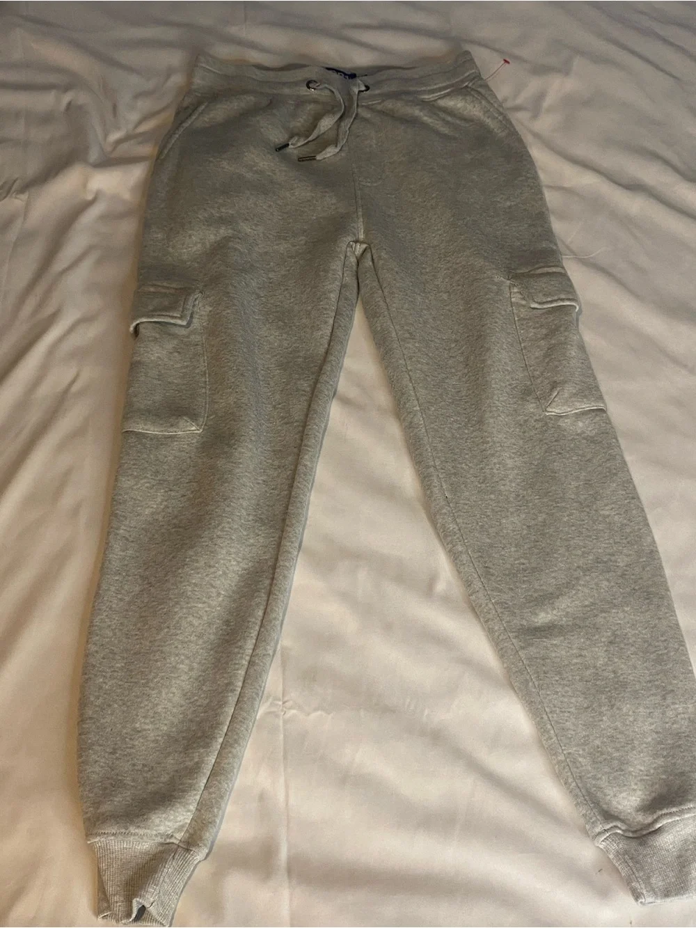 Womans Grey Sweatpants Size S Fleece Cargo Joggers Elastic Drawstring Waist 28